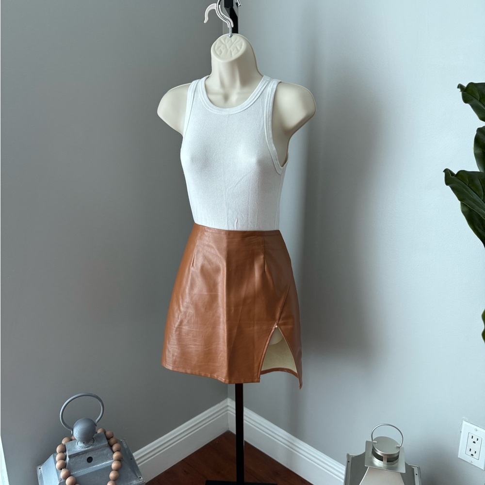 Lulu's Tan Leather Mini Skirt